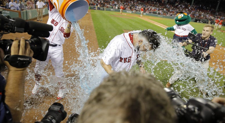 Blake Swihart gets a Gatorade shower. Blake Swihart